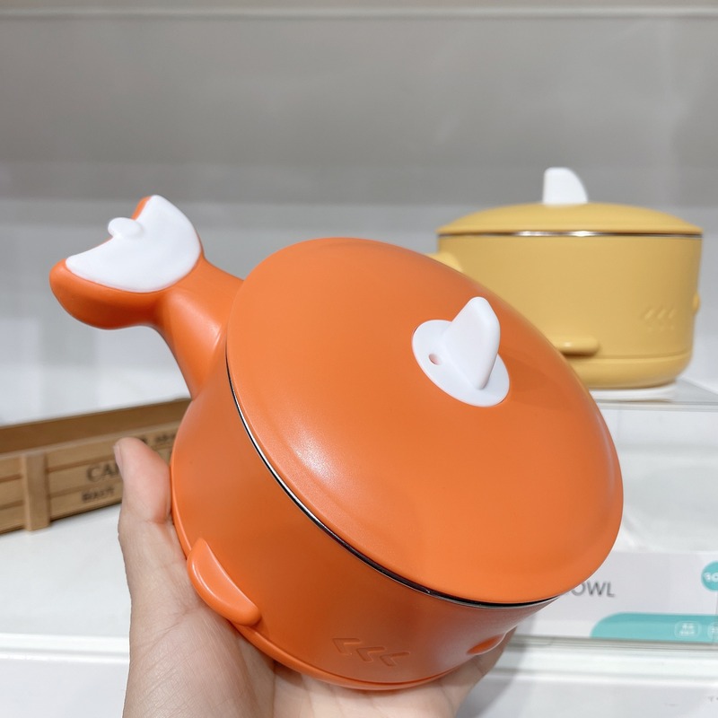 婴幼儿不锈钢碗宝宝保温碗内胆小碗造型鲨鱼吸盘304碗注水儿童