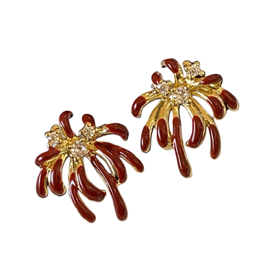 红色珐琅烟花耳环女2025新款爆款