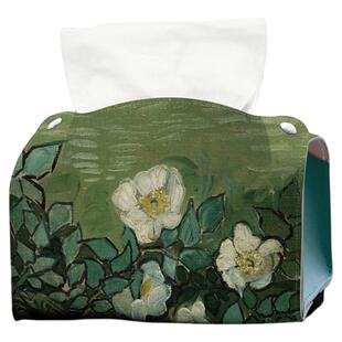 油画车载纸巾盒挂式高级感汽车抽纸盒创意高档纸抽盒女士网红车用