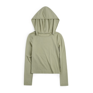 马登凉快轻薄款冰瓷棉凉感针织修身长袖连帽T恤罩衫上衣女士春季