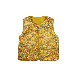 姐弟装  金骏福瑞--新中式提花旗袍裙姐弟拜年服对襟夹棉马甲