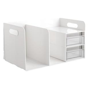 得力组合书立文件架大容量加厚创意多功能桌面收纳架书架双格可移动DIY透明抽屉学生桌面宿舍置物架坚固耐摔