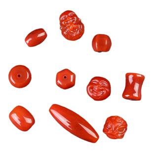 原矿天然樱桃红南红配饰小件桶珠佛头隔珠醒狮diy串手串配件材料