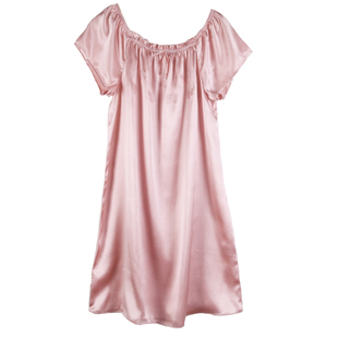 100%桑蚕丝杭州丝绸女真丝睡衣夏季短袖丝绸家居服绣花孕妇娃娃裙