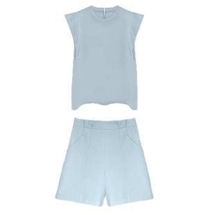 高腰短裤套装女夏季新款无袖休闲时尚雪纺衫背心显瘦百搭两件套