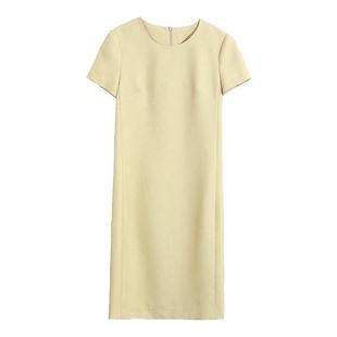 OFFIY-浅春系温柔嫩黄色春日莫兰迪色短袖通勤高级气质连衣裙流行