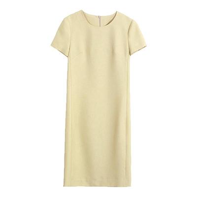 OFFIY温柔嫩黄色短袖通勤连衣裙