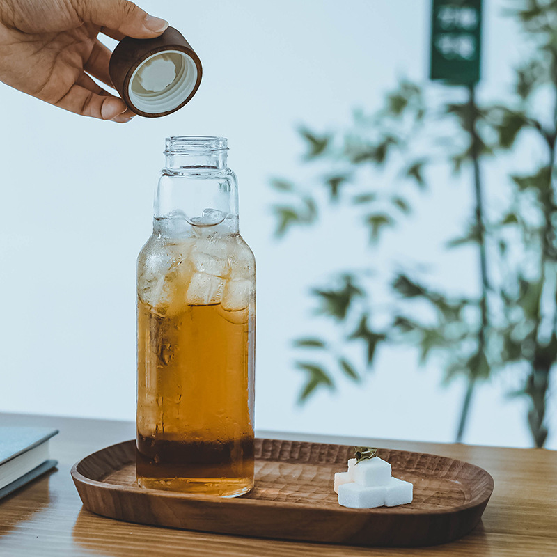 酒瓶实木拧盖密封罐高硼硅大容量日式风格家用冷萃瓶果酒瓶泡酒瓶