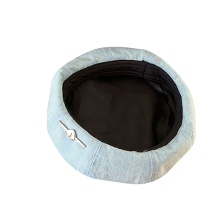 爱心蓝色水洗牛仔贝雷帽女夏薄款透气八角画家帽大头围显脸小帽子