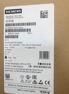 议价6SE6430-2AD31-5CA0/5CA0西门子M440变频器15KW 3AC380-480V