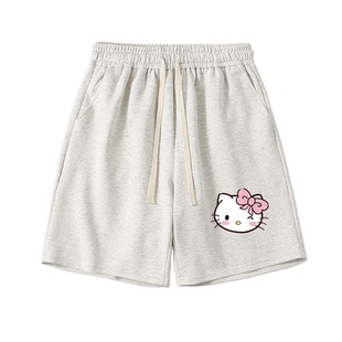 夏季新款kt猫短裤女美式复古卡通休闲运动五分裤宽松大码百搭裤子
