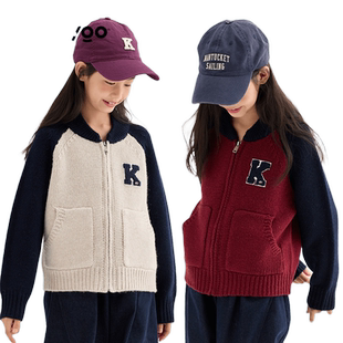 KUUYOO全羊毛毛巾绣字母儿童毛衣男女童秋冬款开衫针织衫上衣大童