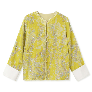 秋冬新中式国风高级重工亮片刺绣圆领外套轻奢复古珠绣上衣 N8002