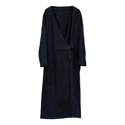 秋冬宽松塌肩羊女毛复古织呢大衣