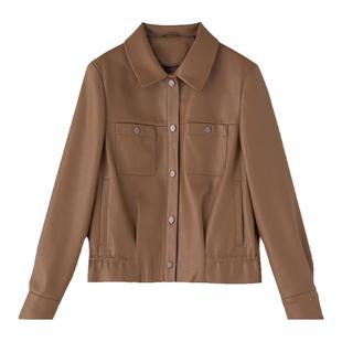 VEE【左岸】春秋新款翻领气质复古时尚简约休闲皮革夹克外套上衣