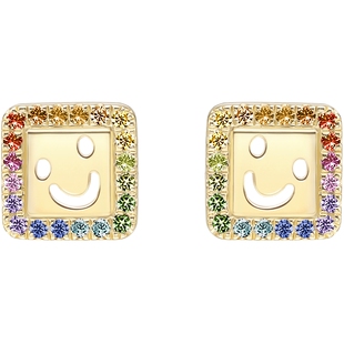 HEFANG何方笑脸耳钉彩虹小众14K金轻奢耳环百搭饰品生日礼物