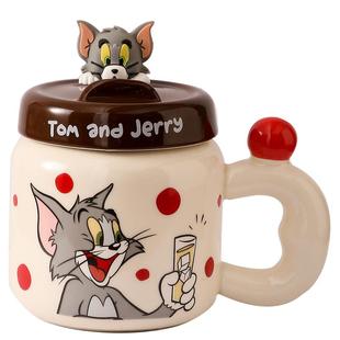 正版猫和老鼠联名陶瓷马克杯带盖勺女生日礼物大容量家用情侣水杯