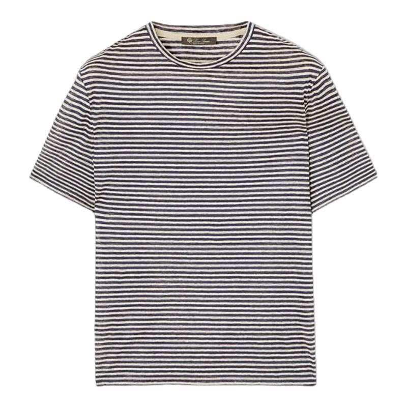 LoroPiana/诺悠翩雅男士T恤夏日亚麻针织布侧边开衩缀丝带新款