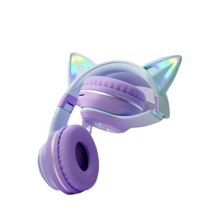 发光耳朵蓝牙耳机头戴式高颜值无线电竞游戏听歌有线通话可爱带麦