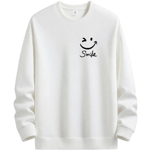 NASA春秋冬卫衣男圆领加绒加厚学生潮流青少年宽松笑脸长袖打底衫