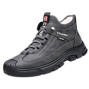 花花公子男鞋棉鞋冬季加绒保暖休闲高帮皮鞋真皮羊毛马丁靴雪地靴