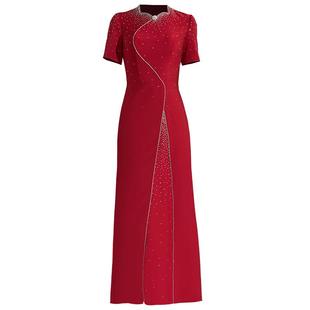 创意狐敬酒服A摆高级感红色答谢宴礼服气质宴会主持人长款演出服