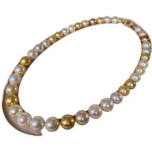 升级版!10-12mm拟真渐变南洋白蝶皇后珍珠项链澳白金混彩海水金珠