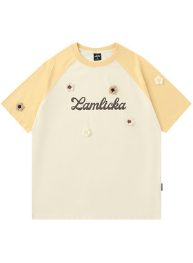 LAMLICKA毛线花朵纯棉t恤短袖