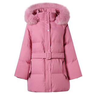 竹依依粉色狐狸大毛领短款羽绒服女2025冬新款小个子加厚90白鹅绒