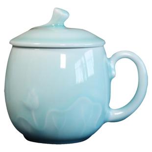 瓯江龙泉青瓷茶杯陶瓷水杯办公室茶杯带盖绿茶杯子泡茶杯单杯茶具