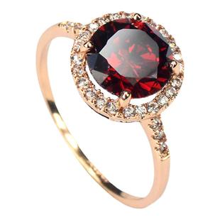 日系s925银镀玫瑰金红宝石戒指女ins高级感奢华红水晶锆石指环潮