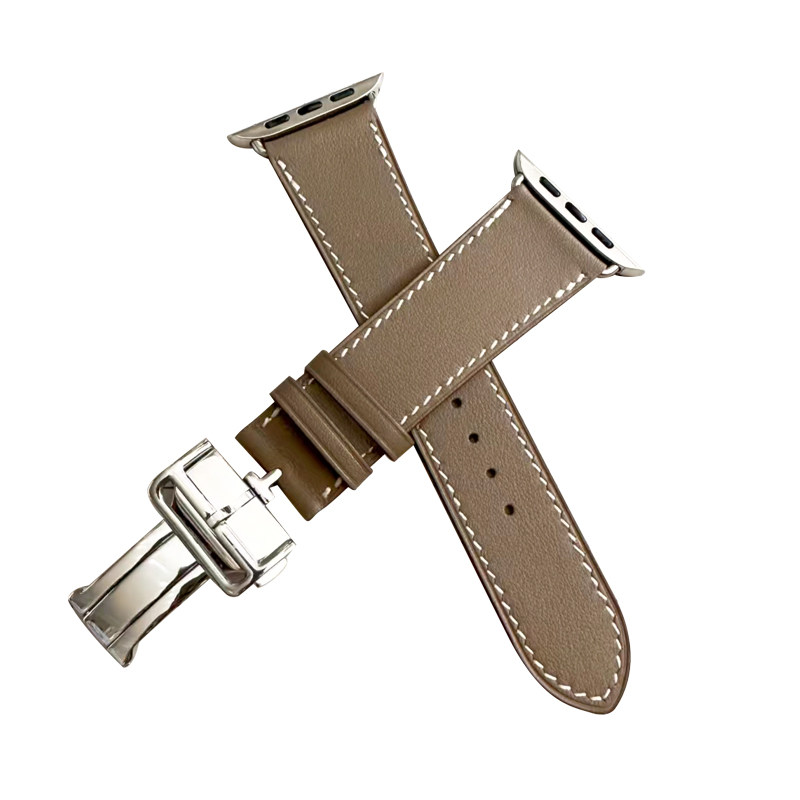 Iwatch4-11代大象灰蝴蝶扣牛皮Ultra表带防水智能手表表带皮具潮
