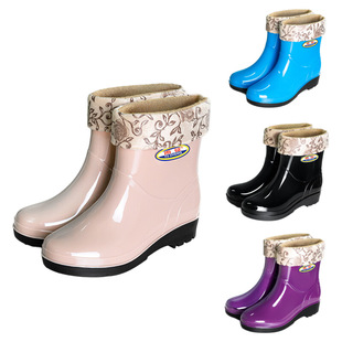 雨鞋女士中筒保暖加绒防滑防水鞋短筒成人雨靴厨房加厚胶鞋女冬季