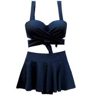 泳衣女分体裙式比基尼大胸小胸钢托聚拢高腰遮肚显瘦泡温泉游泳衣