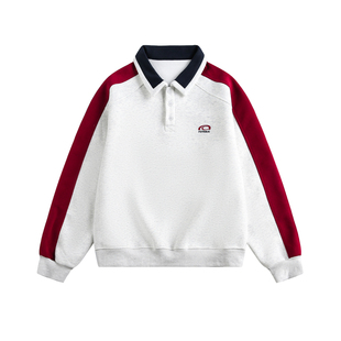 NEVERNEED撞色条纹polo领卫衣男女春季美式复古刺绣休闲套头上衣