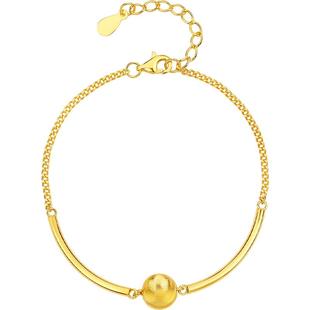 周六福炫闪小金球手链女黄金色拉丝猫眼手饰S925银新年礼物送女友