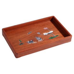 中式复古实木螺钿镶贝百年好合托盘红檀香木原木无漆榫卯收纳盘子