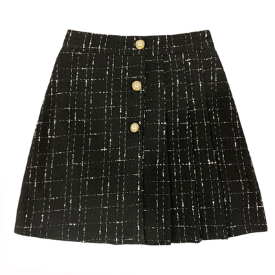 小香风格子毛呢大码遮肉包臀裙