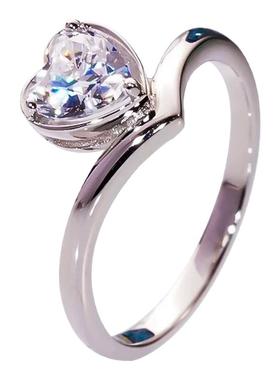 爱心钻戒女纯银心形戒指