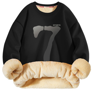 卫衣男款加厚秋冬款初中高中学生加绒圆领羊羔绒上衣青少年保暖衣