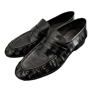 暗黑风复古褶皱乐福鞋男女英伦休闲皮鞋一脚蹬懒人鞋鳗鱼尖头单鞋