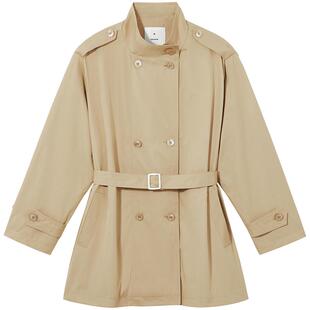 热风女士立领风衣夹克外套2025年秋季新款女士中长款风衣宽松咖色