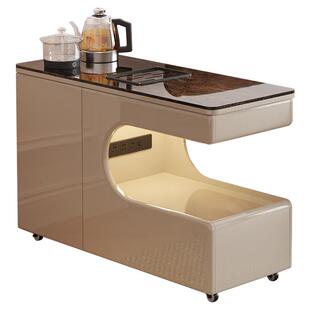 实木边几2025新款轻奢高级感客厅可移动沙发岩板边柜一体烧水茶台