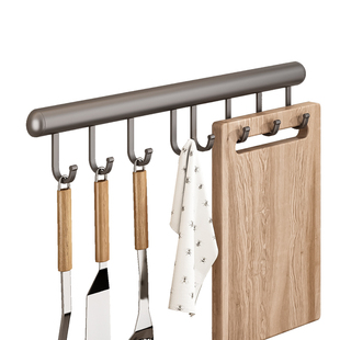 厨房一排式专用挂钩免打孔挂杆锅勺子铲子挂架太空铝壁挂置物架