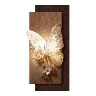 立体浮雕玄关装饰画2026新款蝴蝶走廊过道发光挂画高级感砂岩壁画