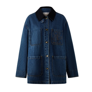 【莱赛尔＋棉】Eland衣恋女宽松单排扣牛仔短外套2025冬季新款