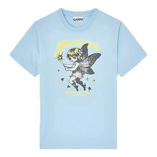 【早春新品】GANNI女装 可爱精灵印花宽松短袖T恤 A105017407Z