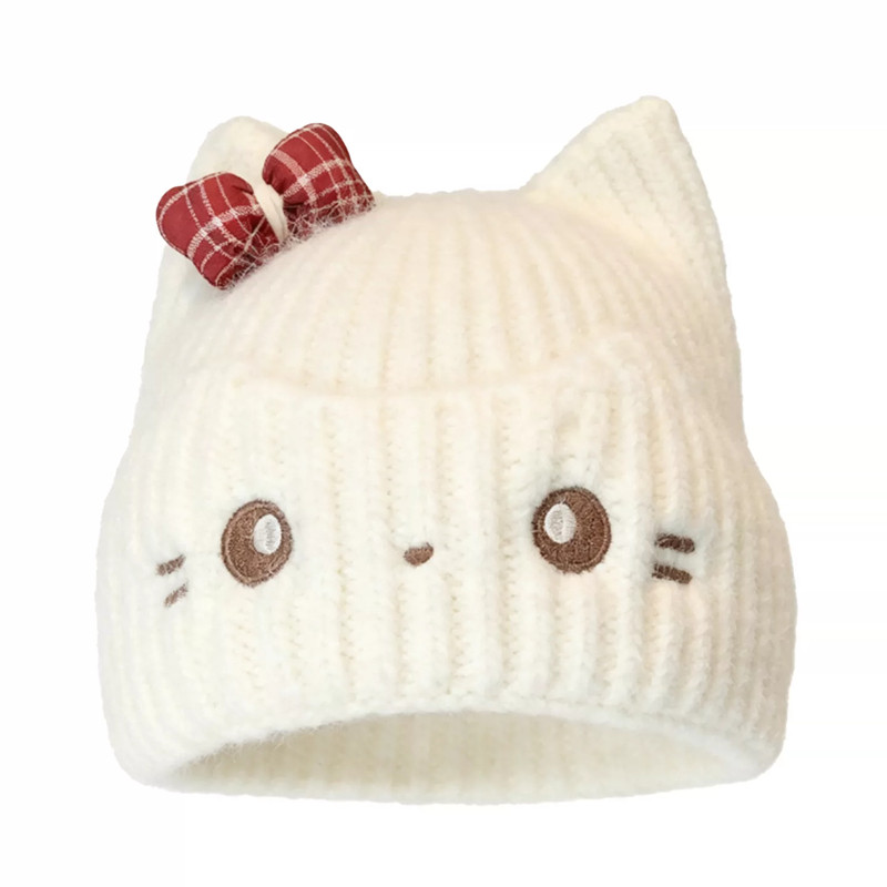 冬季保暖护耳蝴蝶结猫耳针织帽