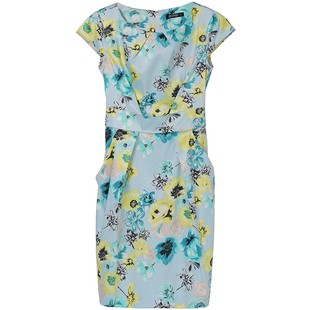 欧货大码高端绿花短袖有口袋的直筒蓬蓬连衣裙夏季2025秋款欧洲站