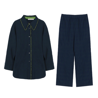 朵朵可可女纯棉复古格子长袖长裤